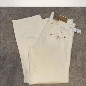 NWT Baggy PacSun Cream Jeans with Red Club Design